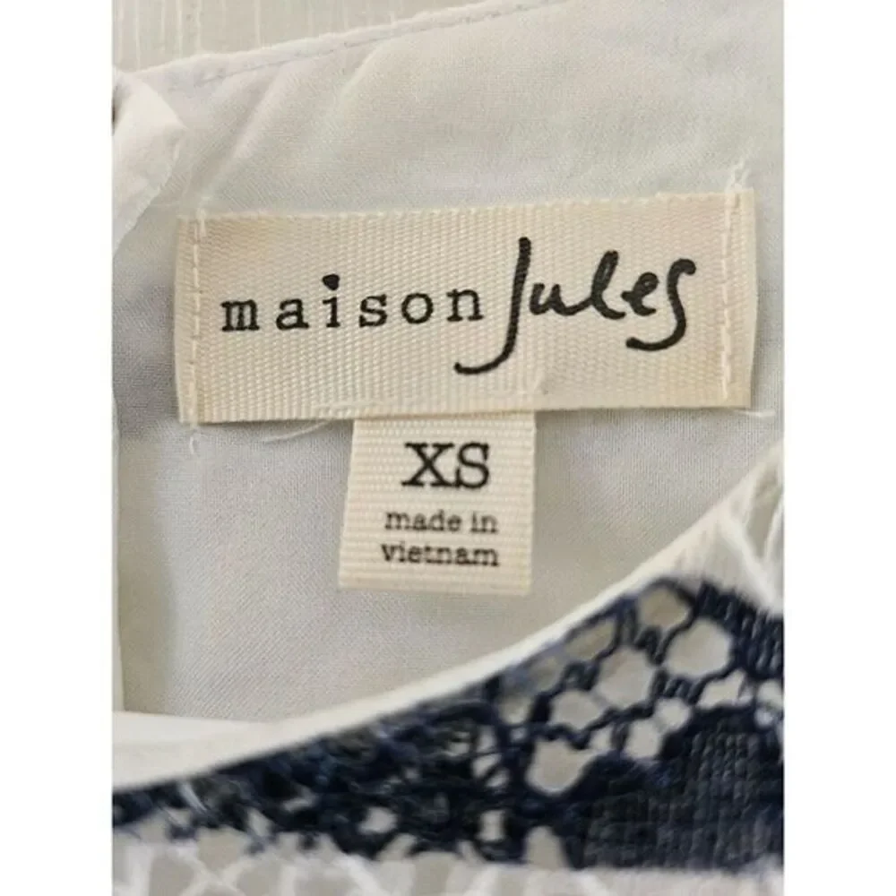 Maison Jules Womans Blue White Floral Lace‎ Mini Fit & Flare Dress Zip Lined XS - Picture 2 of 6